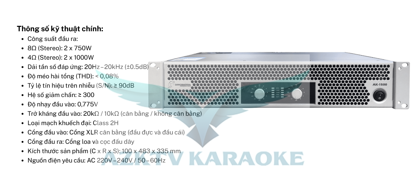Thông số kỹ thuật CAF AK-1500
