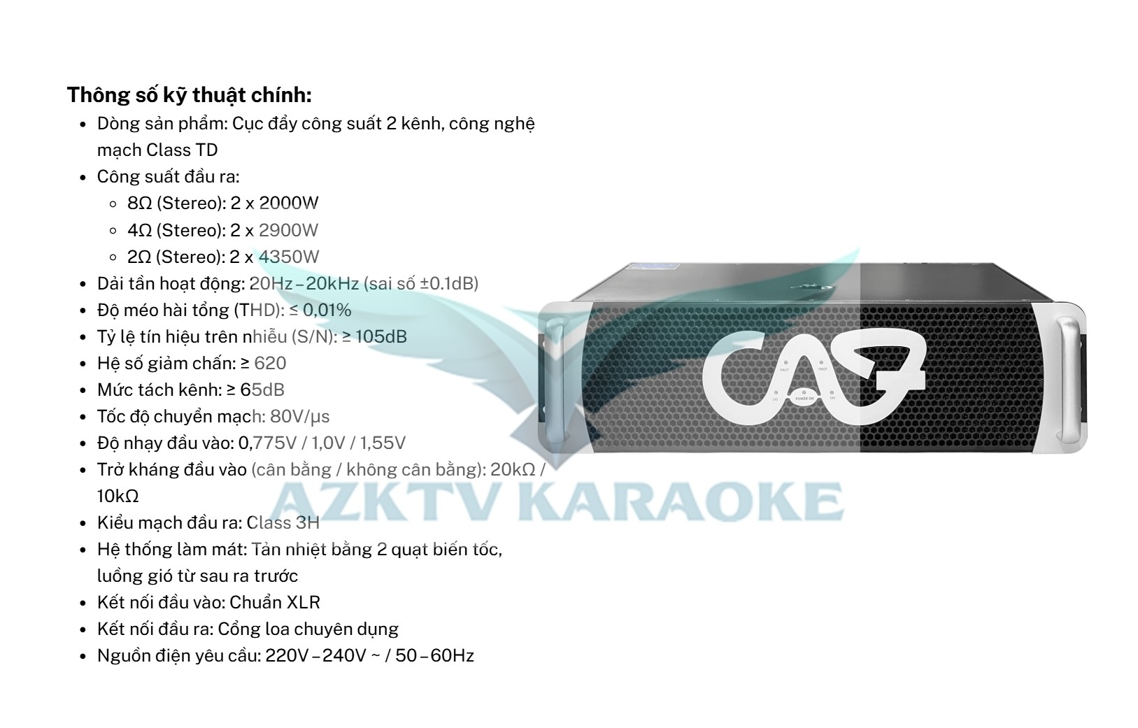 Thông số kỹ thuật chính CAF KING-4000