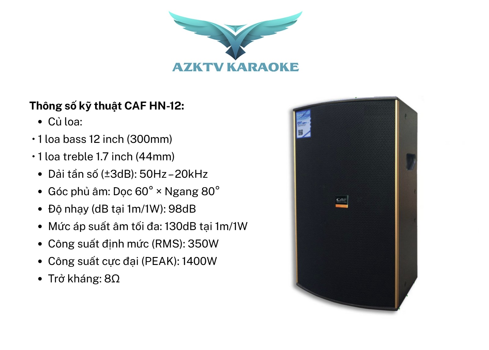 Thông số kỹ thuật loa CAF HN 12
