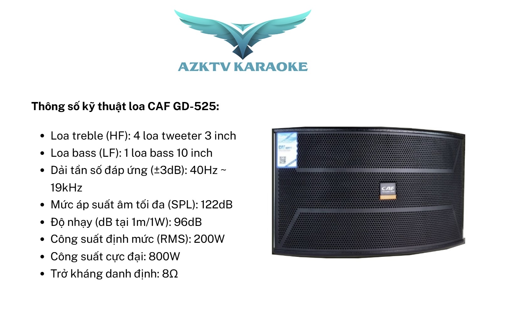 Thông số kỹ thuật loa CAF GD 525