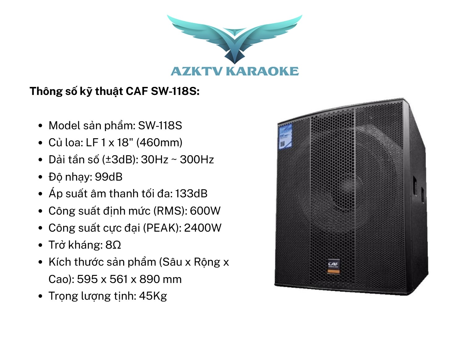 Thông số kỹ thuật CAF SW-118S