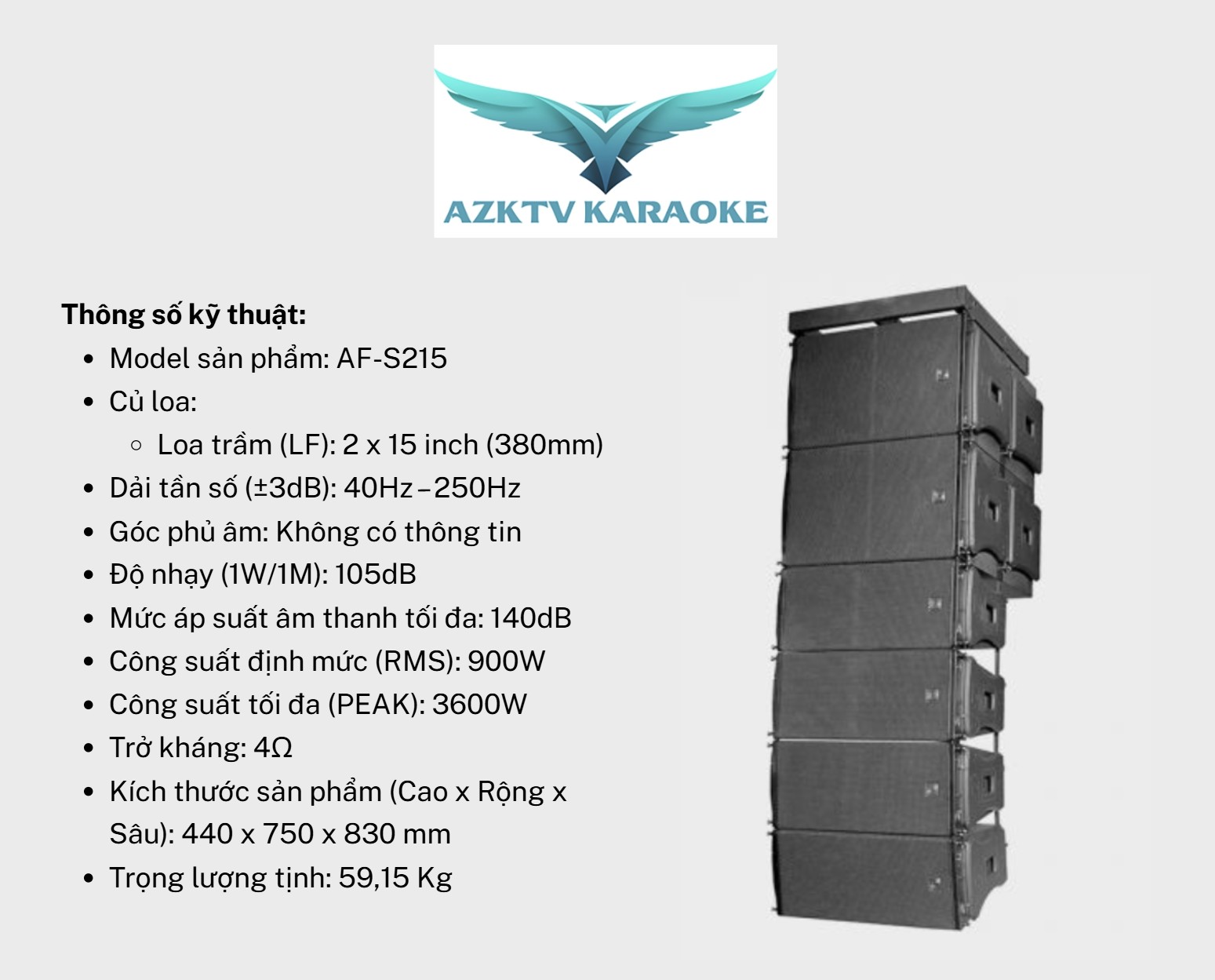 thông số kỹ thuật loa sub CAF AF-S215