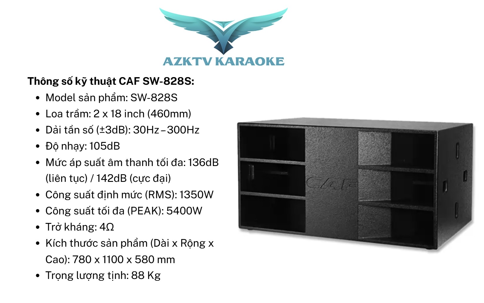 Thông số kỹ thuật loa sub SW-828S 