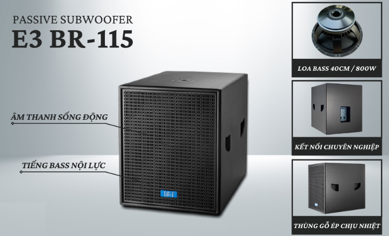 Loa sub hơi E3 BR-115: bass 40cm, công suất 800W