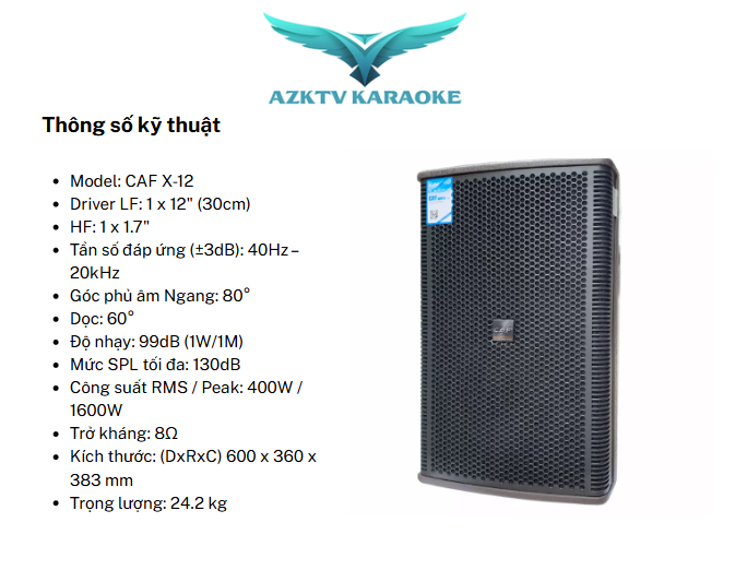 Thông số kỹ thuật CAF X12 chính hãng