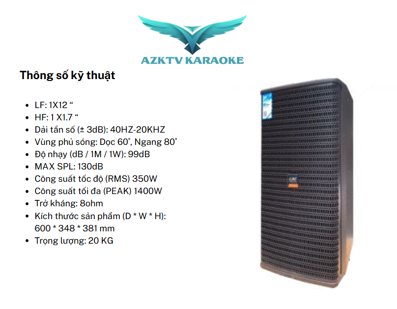 Thông số kỹ thuật chính của Loa CAF UK-12