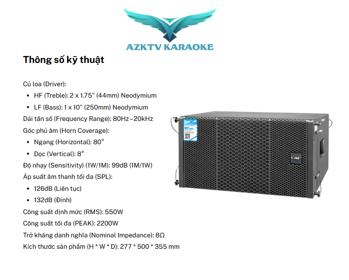 Thông số kỹ thuật loa CAF VR 110 pro