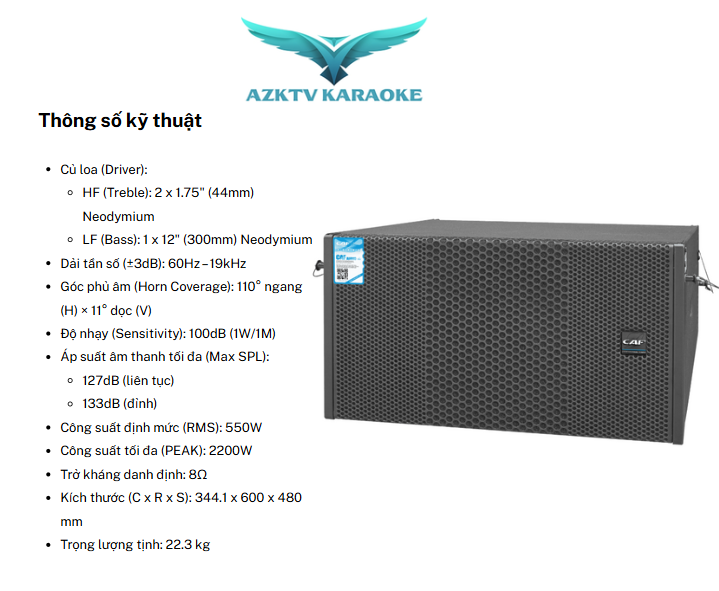 Thông số kỹ thuật loa CAF VR 112 Pro