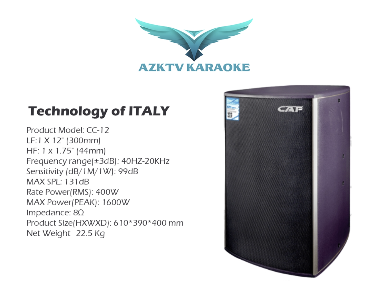  Các thông số kỹ thuật chính của Loa CAF CC-12 cao cấp